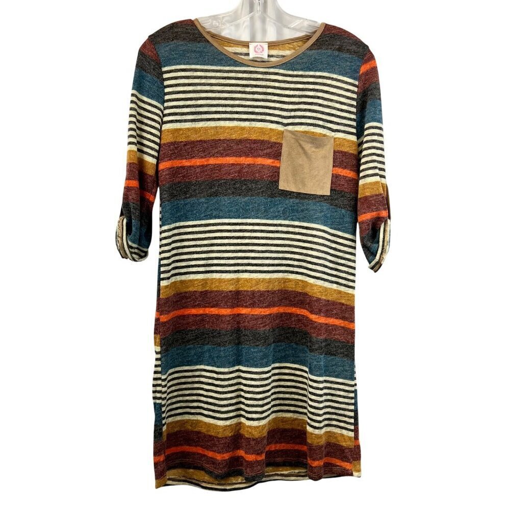 Wanna B Womens Striped Shift Dress 3/4 Sleeve Semi Sheer Size Small